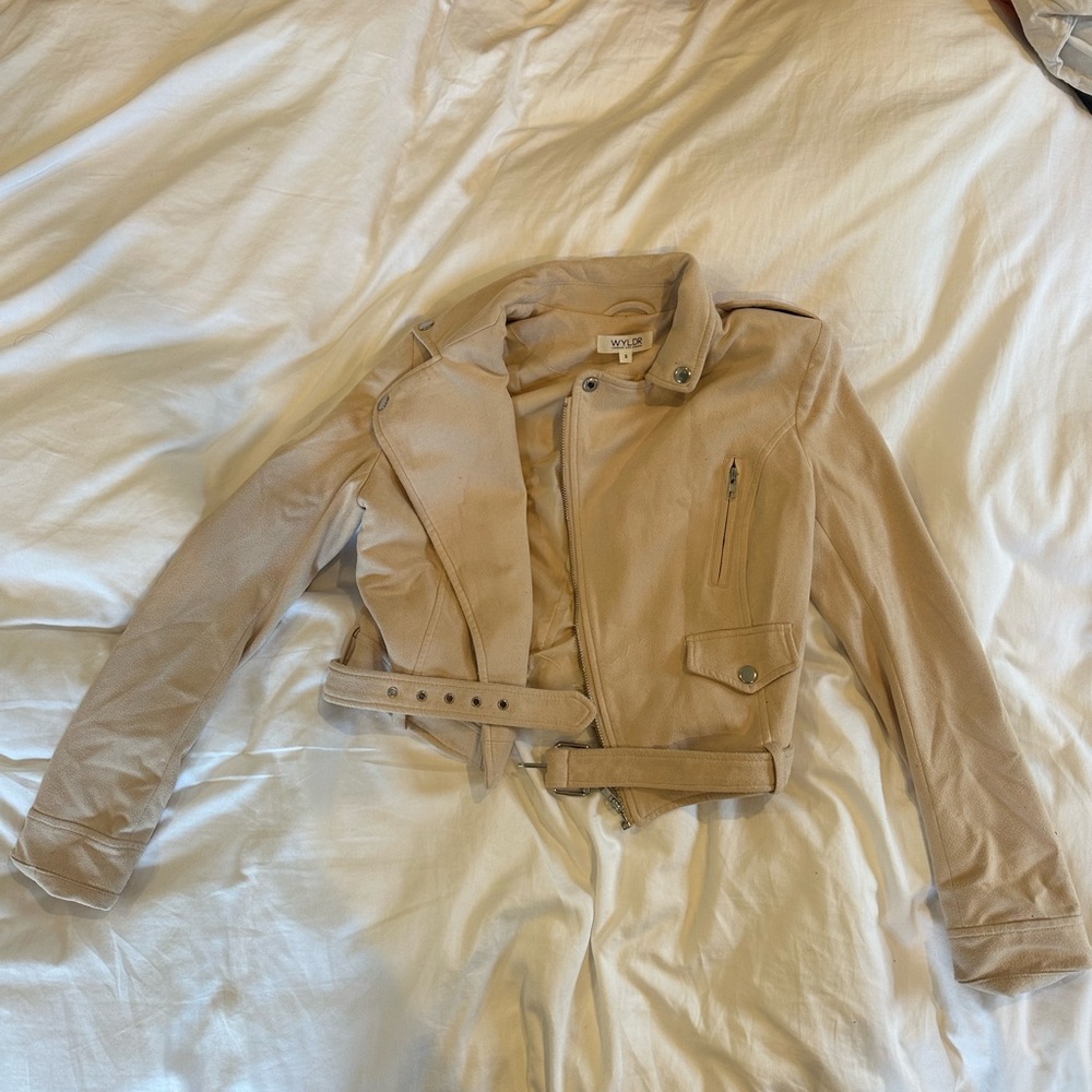 Blush suede moto jacket